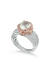 Suzy Levian Two-tone Semiprecious Stone & White Topaz Halo Ring In Green