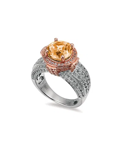 Suzy Levian Two-tone Silver 4.75 Ct. Tw. Citrine & White Topaz Ring