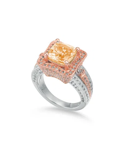 Suzy Levian Two-tone Sterling Silver 5.57 Cttw Cushion Cut Orange Citrine Ring