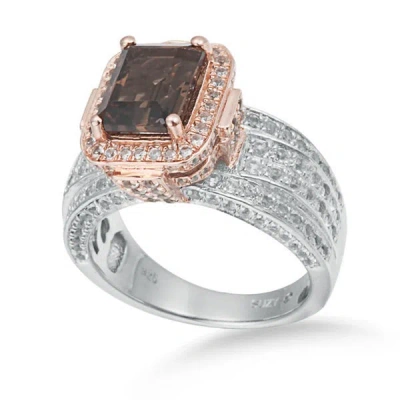 Suzy Levian Two-tone Sterling Silver 5.83 Tcw Blue Topaz Ring In Brown