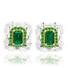 Suzy Levian Two Tone Sterling Silver Multi Cut Green & White Cubic Zirconia Cluster Earrings In Multi