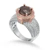 Suzy Levian Two-tone Sterling Silver Round 4.85 Cttw Smoky Quartz Ring In Metallic