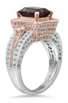 Suzy Levian Two-tone Sterling Silver Smoky Quartz & White Topaz Ring In Brown
