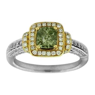 Pre-owned Suzy Levian Two-tone 14 Karat Yellow And White Gold Green And White Diamond Ring