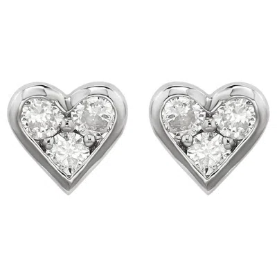 Pre-owned Suzy Levian White 14k White Gold 0.30 Diamond Heart Earrings