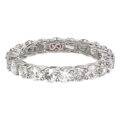 Suzy Levian White Cubic Zirconia In White Sterling Silver Eternity Band In Metallic