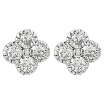 Pre-owned Suzy Levian White Gold 0.40 Cttw Diamond Clover Stud Earrings