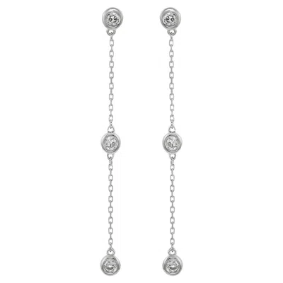 Pre-owned Suzy Levian White Gold 0.80 Cttw Diamond Station Dangle Earrings