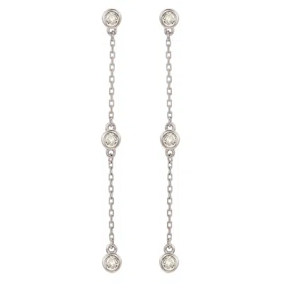 Suzy Levian White Gold 2/5 Cttw Diamond Station Dangle Earrings In Silver