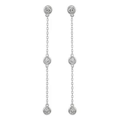 Suzy Levian White Gold 4/5 Cttw Diamond Station Dangle Earrings