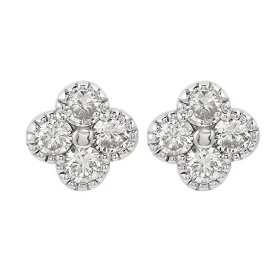 Suzy Levian White Gold 7/10 Cttw Diamond Clover Stud Earrings In Silver