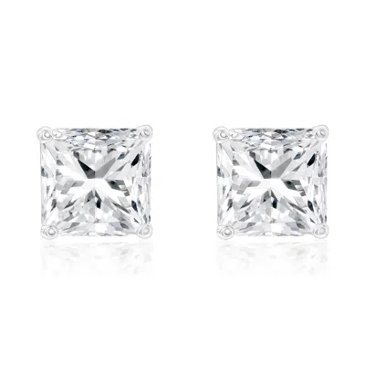 Suzy Levian White Sterling Silver Asscher-cut Cubic Zirconia 8mm 4 Cttw Stud Earrings In Metallic