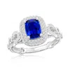 Suzy Levian White Sterling Silver Blue And White Cubic Zirconia Pave Halo Engagement Ring In Metallic