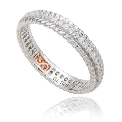 Suzy Levian White Sterling Silver Cubic Zirconia French Filigree Eternity Band In Metallic