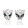 Suzy Levian White Sterling Silver Cubic Zirconia Panther Stud Earrings In Metallic