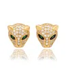 Suzy Levian White Sterling Silver Cubic Zirconia Panther Stud Earrings In Gold