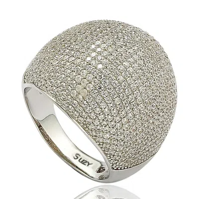 Suzy Levian White Sterling Silver Cubic Zirconia Pave Ring