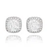 Suzy Levian White Sterling Silver Cushion Cut White Cubic Zirconia Halo Studs In Metallic