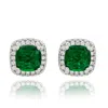 Suzy Levian White Sterling Silver Cushion Cut White Cubic Zirconia Halo Studs In Metallic