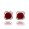 Suzy Levian White Sterling Silver Cushion Cut White Cubic Zirconia Halo Studs In Metallic