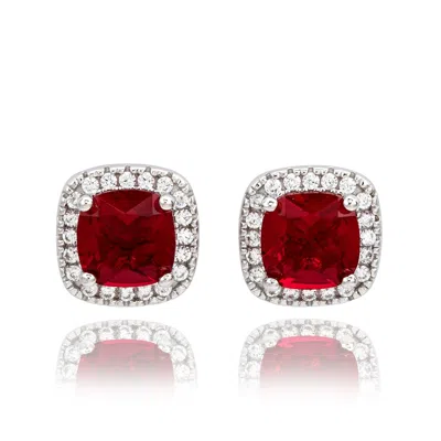 SUZY LEVIAN WHITE STERLING SILVER CUSHION CUT WHITE CUBIC ZIRCONIA HALO STUDS