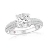 Suzy Levian White Sterling Silver Cushion Cut White Cubic Zirconia Pave Engagement Ring In Metallic