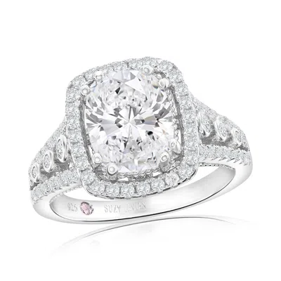 Suzy Levian White Sterling Silver White Cubic Zirconia Engagement Ring In Metallic