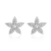 Suzy Levian White Sterling Silver White Cubic Zirconia Pave Curved Flower Earrings In White