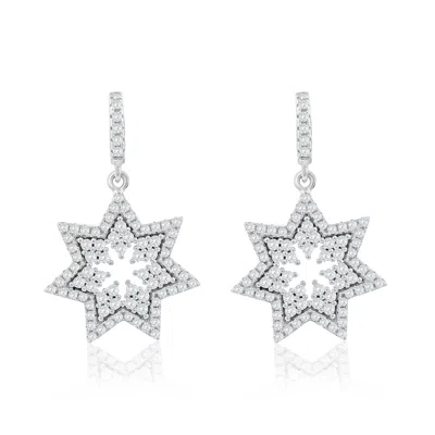 Suzy Levian White Sterling Silver White Cubic Zirconia Starburst Drop Earrings In Metallic