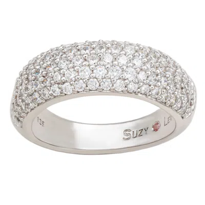 Suzy Levian White Sterling Silver White Cubic Zirconia Thick Pave Band In Metallic