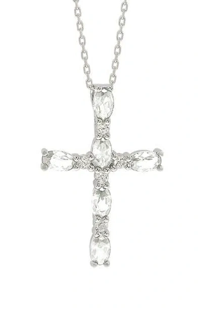 Suzy Levian White Topaz Cross Pendant Necklace