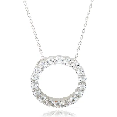 Suzy Levian White Topaz Open Circle Pendant Necklace In Metallic