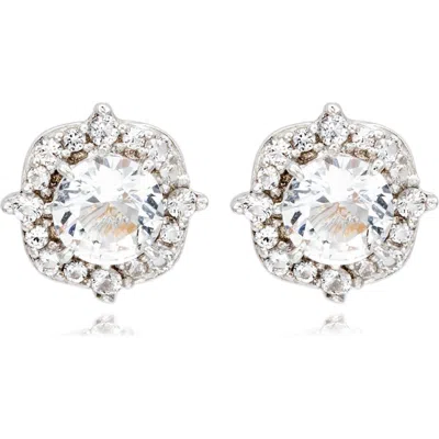 Suzy Levian White Topaz Stud Earrings In Metallic