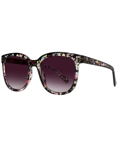 Suzy Levian Women's Black Floral Square Lens Silver Accent Sunglasses In Brown