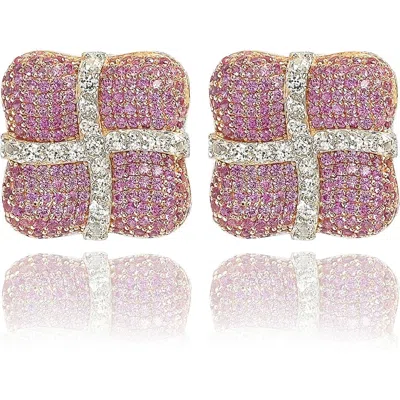 Suzy Levian Wrapped Cushion Stud Earrings In Pink