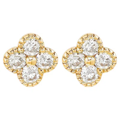 Pre-owned Suzy Levian Yellow Gold 0.70 Cttw Diamond Clover Stud Earrings