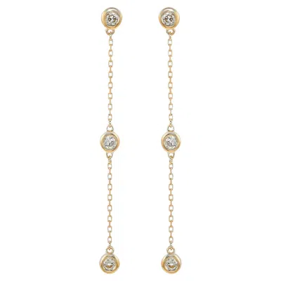 Pre-owned Suzy Levian Yellow Gold 0.80 Cttw Diamond Station Dangle Earrings