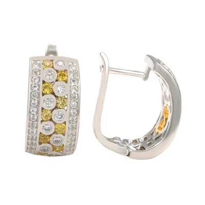 Suzy Levian Yellow Sapphire And Diamond In Sterling Silver Earring