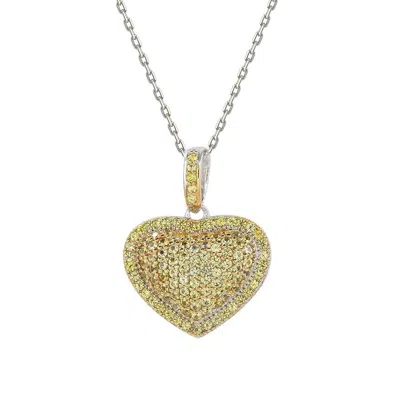 Suzy Levian Yellow Sapphire Sterling Silver Pave Heart Pendant