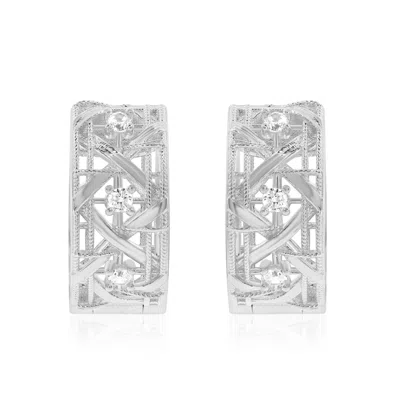 Suzy Levian Yellow Sterling Silver & White Cubic Zirconia Cutout Huggie Hoop Earrings In Metallic