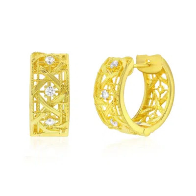 Suzy Levian Yellow Sterling Silver & White Cubic Zirconia Cutout Huggie Hoop Earrings In Gold