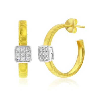 Suzy Levian Yellow Sterling Silver & White Cubic Zirconia Pave Coil Huggie Hoop Earrings In Gold