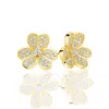 Suzy Levian Yellow Sterling Silver Cubic Zirconia 3-flower Petal Earrings In White