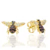 Suzy Levian Yellow Sterling Silver Cubic Zirconia Bumble Bee Earrings In Gold