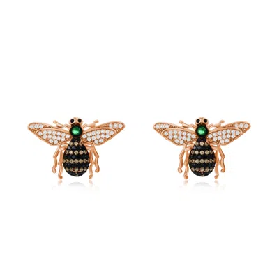 Suzy Levian Yellow Sterling Silver Cubic Zirconia Bumble Bee Earrings In Gold