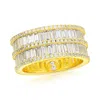 Suzy Levian Yellow Sterling Silver Cubic Zirconia Double Row White Baguette And Round Cut Wide Eternity Band In Gold