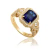 Suzy Levian Yellow Sterling Silver Emerald-cut Blue And White Cubic Zirconia Pave Ring In Blue