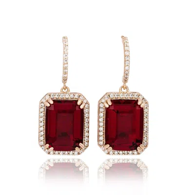 Suzy Levian Yellow Sterling Silver Emerald Cut Green White Cubic Zirconia Halo Dangling Earrings In Gold