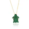 Suzy Levian Yellow Sterling Silver Green Cubic Zirconia Turtle Pendant In Green