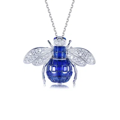 Suzy Levian Yellow Sterling Silver Invisible Set Orange White Cubic Zirconia Bumble Bee Pendant In Blue